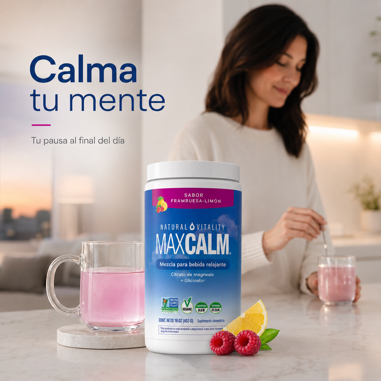Max Calm® Bebida de Magnesio Frambuesa-Limón