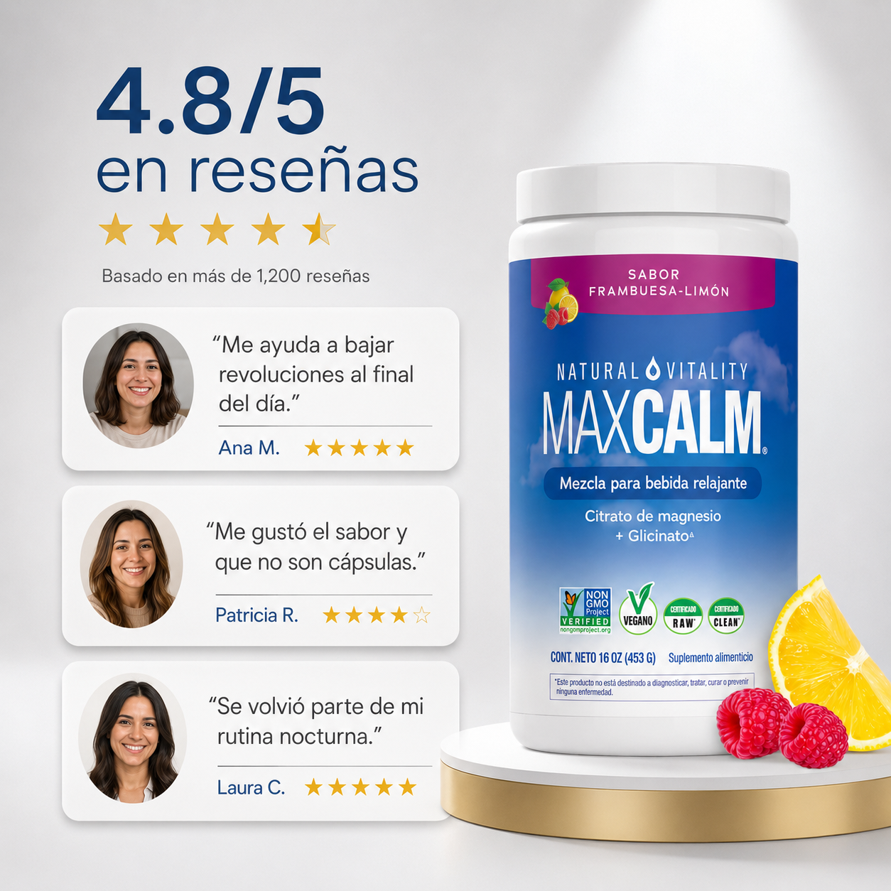 Max Calm® Bebida de Magnesio Frambuesa-Limón