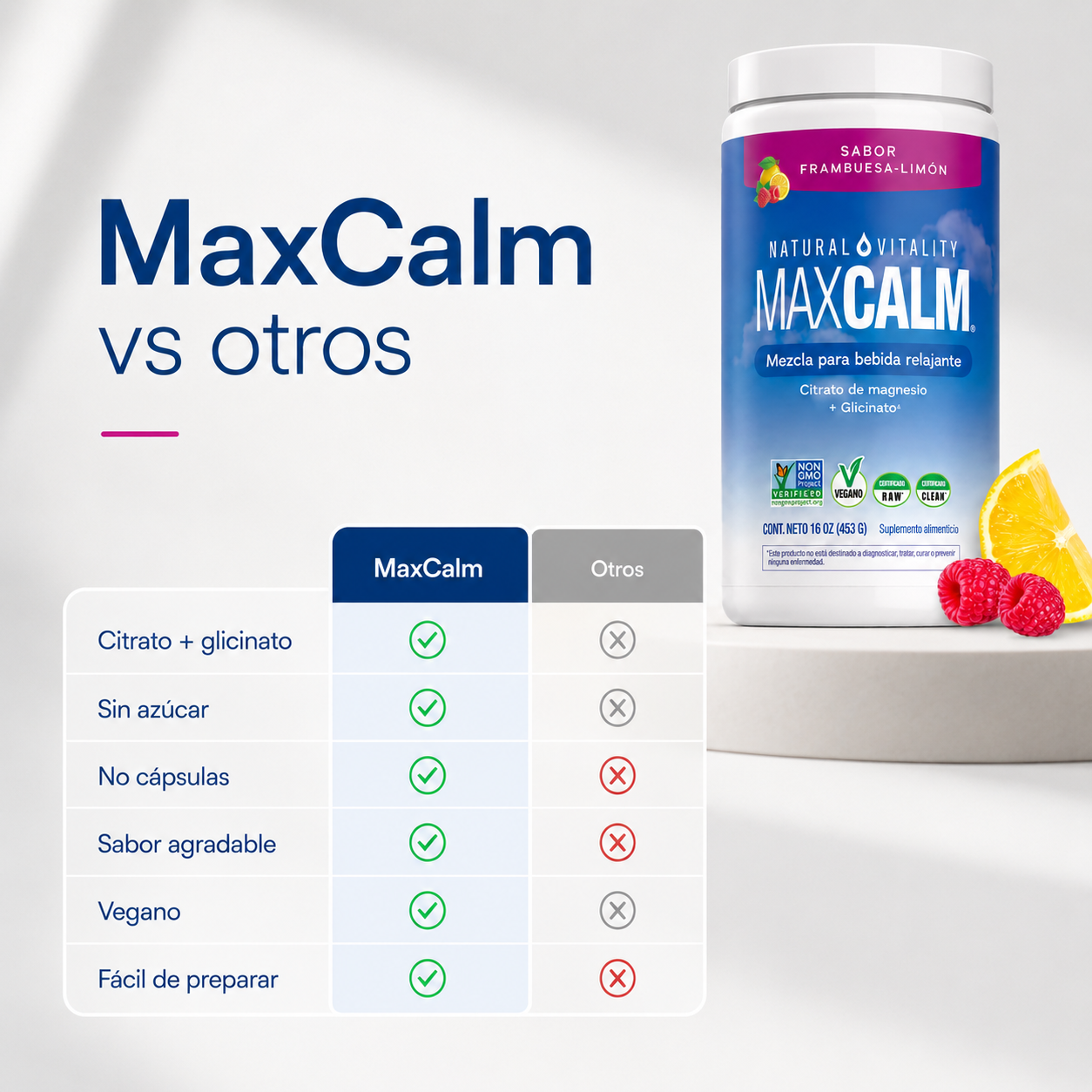 Max Calm® Bebida de Magnesio Frambuesa-Limón